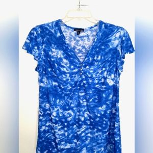 Sam & Jo blue & white v-neck cap sleeve top size Small